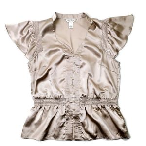 WHBM Silky Button Front Cap Sleeve Peplum Top